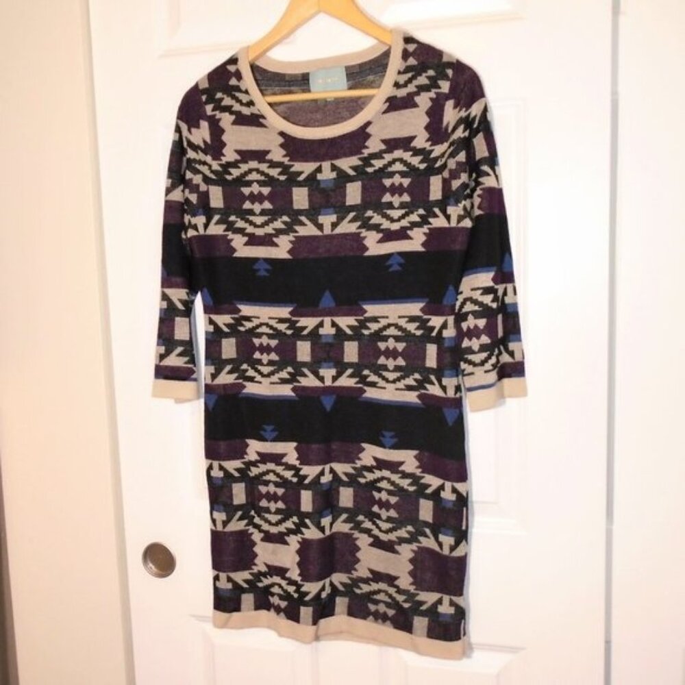 Anthropologie Sweater Dress Aztec Western Midi Tribal Earthen, Skies Are Blue